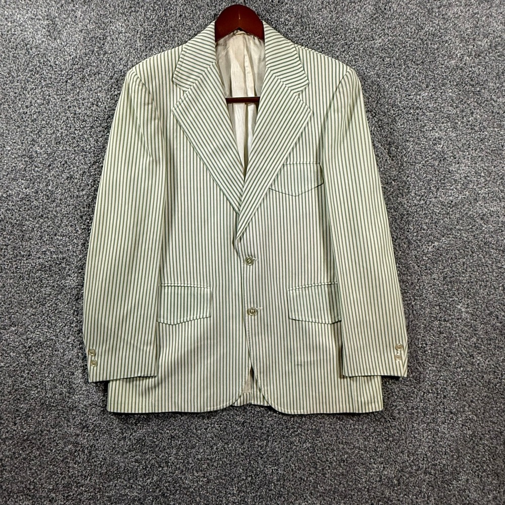 Palm Beach Vintage Mens 42R Blazer Green White Striped Sport Coat